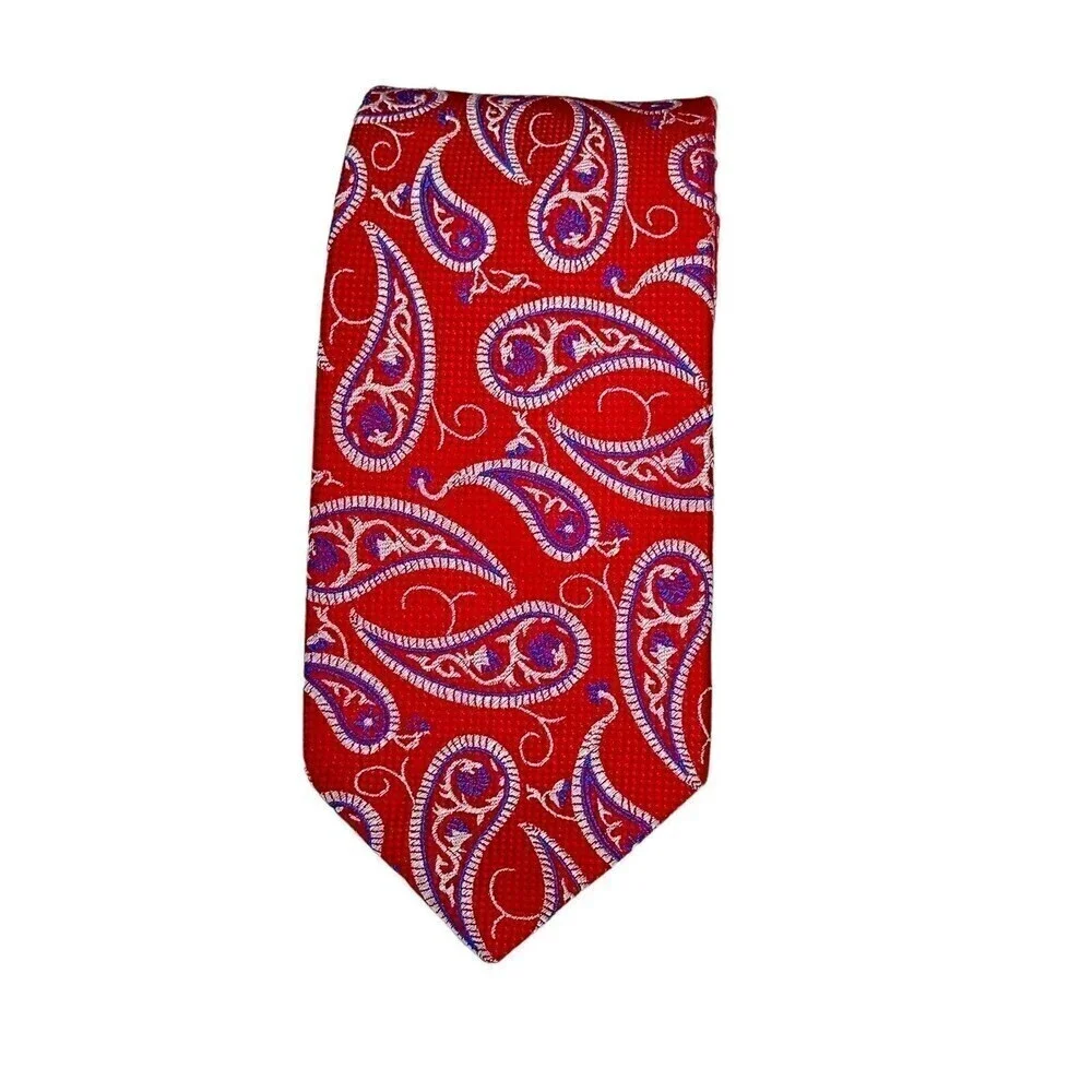 Tattersall London Silk Tie Men Red White Blue Paisley Necktie 100% Silk Handmade